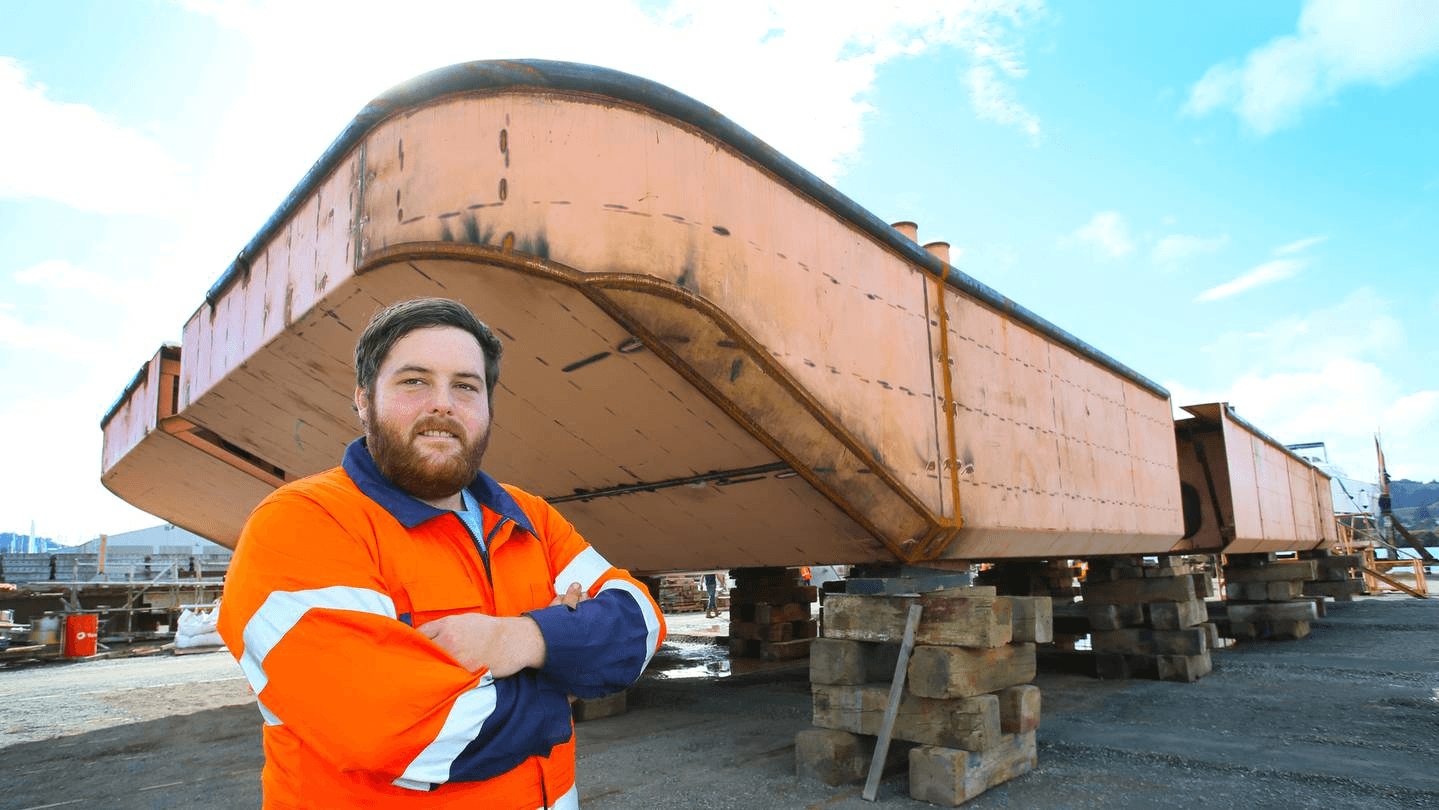 Andrew Johnson and the under construction 500 tonne barge