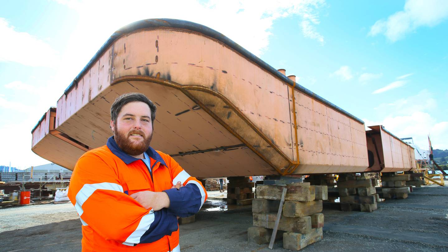 Andrew Johnson and the under construction 500 tonne barge